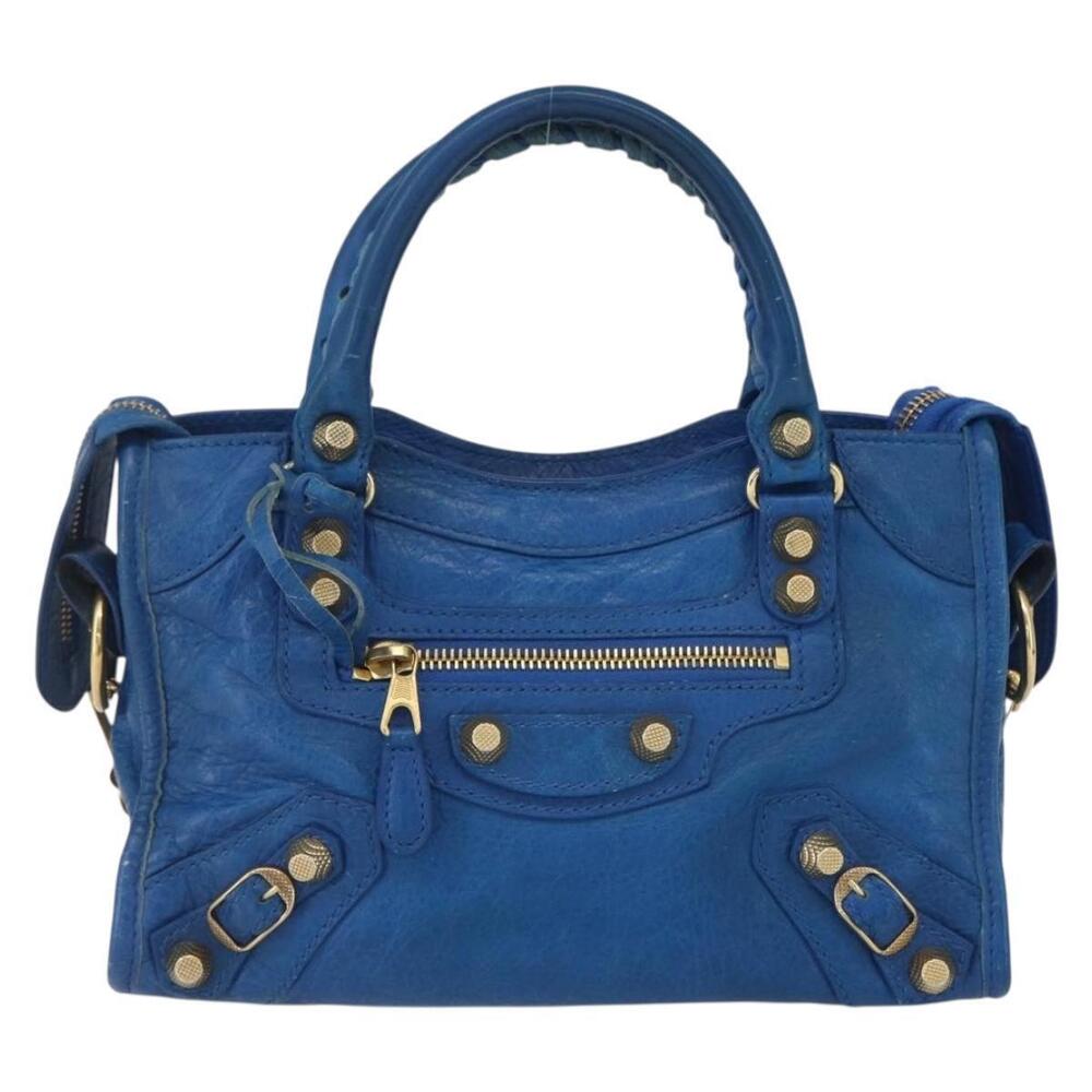 BALENCIAGA Giant Mini City Hand Bag Leather 2way Blue Gold 309544 Auth am10173V - Picture 13 of 16